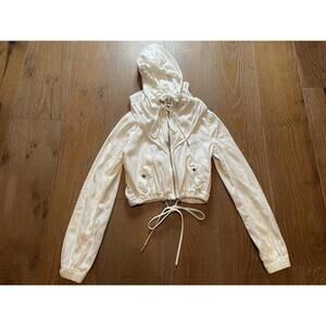A.L.C White Cropped Hoodie Drawstring Casual Streetwear  US 2